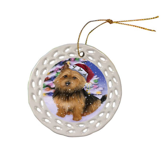 Winterland Wonderland Australian Terrier Dog In Christmas Holiday Scenic Background Ceramic Doily Ornament DPOR53729