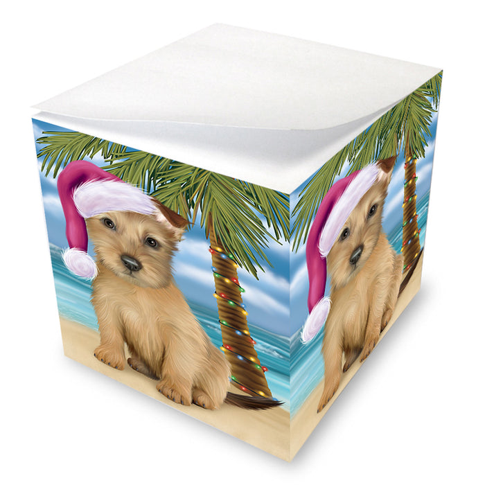 Summertime Happy Holidays Christmas Australian Terrier Dog on Tropical Island Beach Note Cube NOC56050