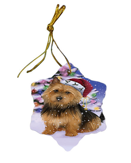 Winterland Wonderland Australian Terrier Dog In Christmas Holiday Scenic Background Star Porcelain Ornament SPOR53720