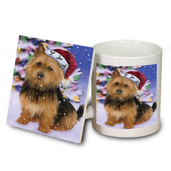 Winterland Wonderland Australian Terrier Dog In Christmas Holiday Scenic Background Mug and Coaster Set MUC53721