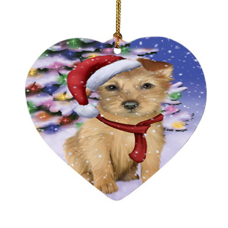 Winterland Wonderland Australian Terrier Dog In Christmas Holiday Scenic Background Heart Christmas Ornament HPOR53730
