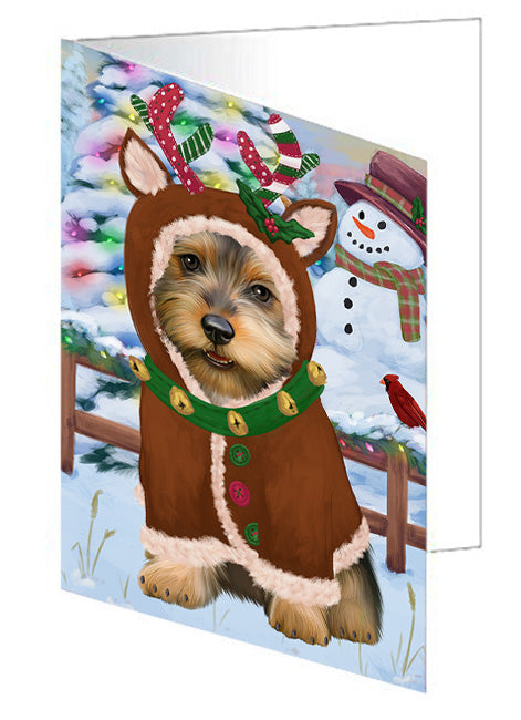 Christmas Gingerbread House Candyfest Australian Terrier Dog Handmade Artwork Assorted Pets Greeting Cards and Note Cards with Envelopes for All Occasions and Holiday Seasons GCD72992