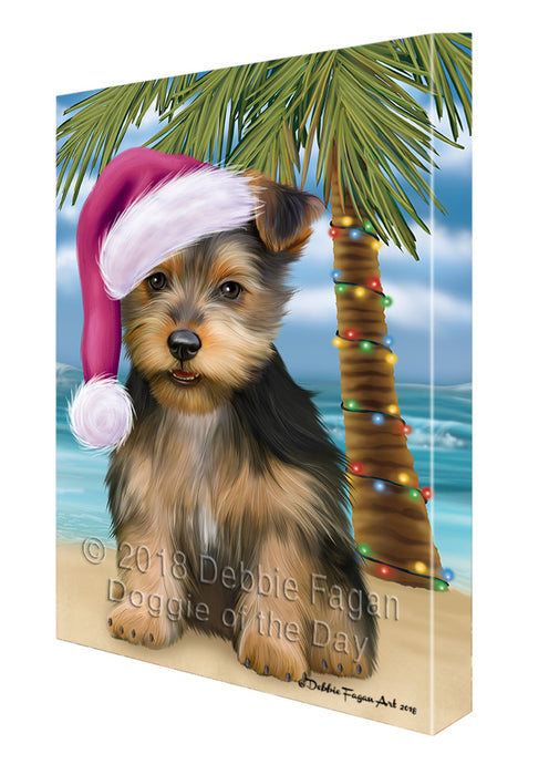 Summertime Happy Holidays Christmas Australian Terrier Dog on Tropical Island Beach Canvas Print Wall Art Décor CVS108647