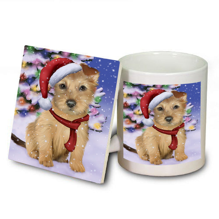 Winterland Wonderland Australian Terrier Dog In Christmas Holiday Scenic Background Mug and Coaster Set MUC53722