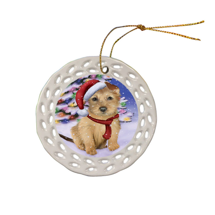Winterland Wonderland Australian Terrier Dog In Christmas Holiday Scenic Background Ceramic Doily Ornament DPOR53730