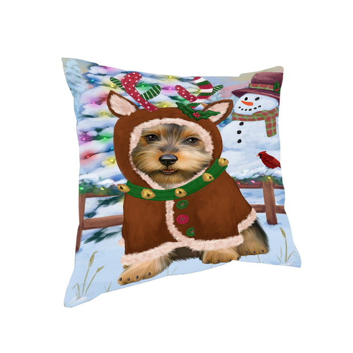 Christmas Gingerbread House Candyfest Australian Terrier Dog Pillow PIL78928
