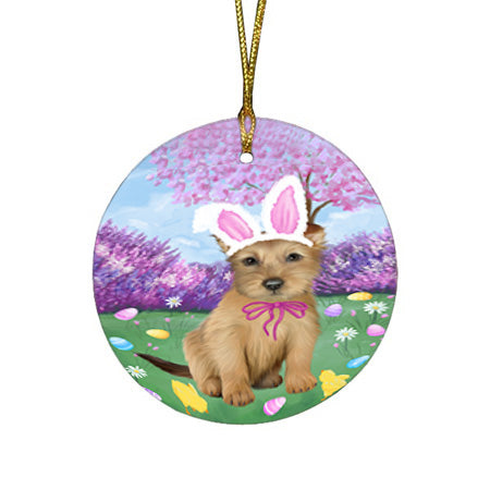 Easter Holiday Australian Terrier Dog Round Flat Christmas Ornament RFPOR57272