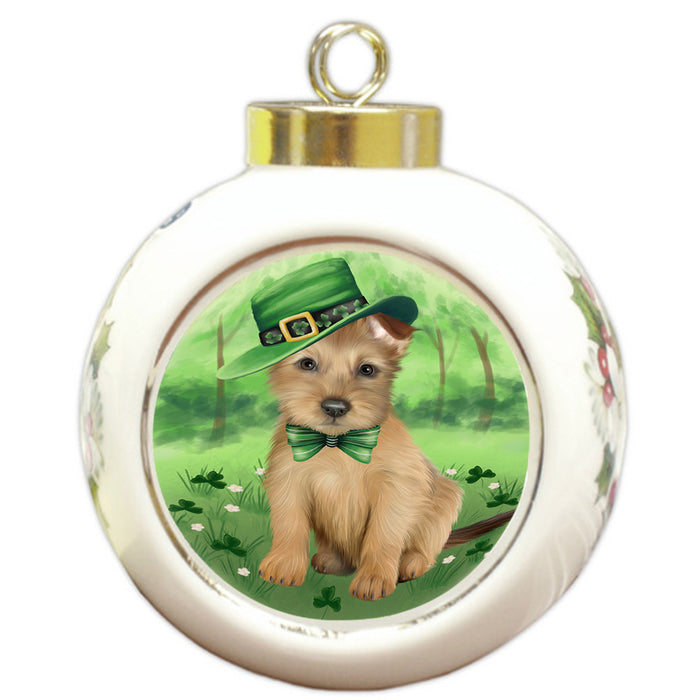 St. Patricks Day Irish Portrait Australian Terrier Dog Round Ball Christmas Ornament RBPOR58102