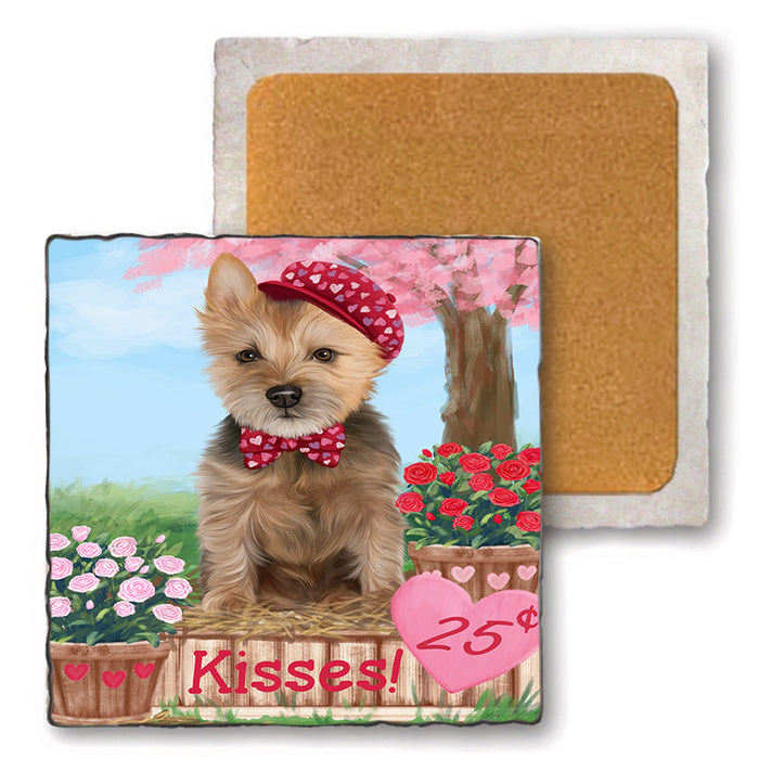 Rosie 25 Cent Kisses Australian Terrier Dog Set of 4 Natural Stone Marble Tile Coasters MCST50805