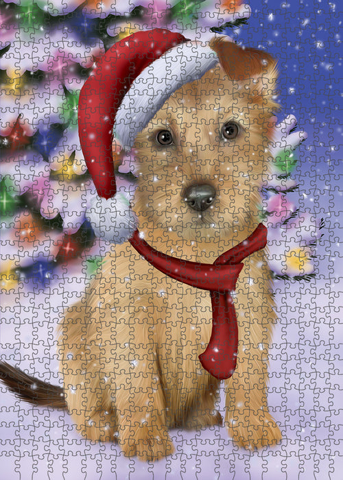 Winterland Wonderland Australian Terrier Dog In Christmas Holiday Scenic Background Puzzle with Photo Tin PUZL82076