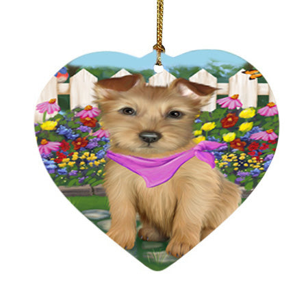 Spring Floral Australian Terrier Dog Heart Christmas Ornament HPOR52232