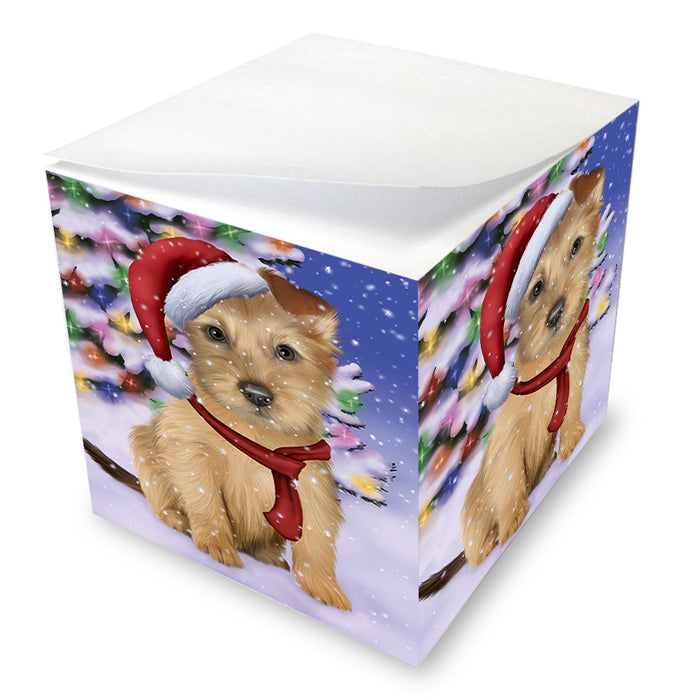 Winterland Wonderland Australian Terrier Dog In Christmas Holiday Scenic Background Note Cube NOC55376