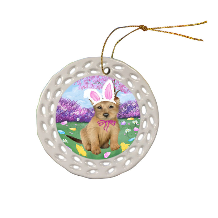 Easter Holiday Australian Terrier Dog Ceramic Doily Ornament DPOR57272