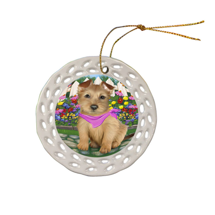 Spring Floral Australian Terrier Dog Ceramic Doily Ornament DPOR52232