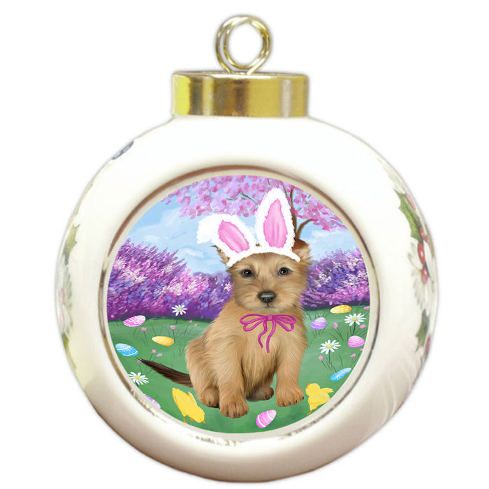 Easter Holiday Australian Terrier Dog Round Ball Christmas Ornament RBPOR57272