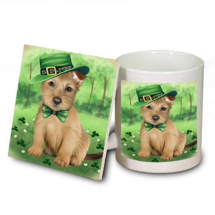 St. Patricks Day Irish Portrait Australian Terrier Dog Mug and Coaster Set MUC56967