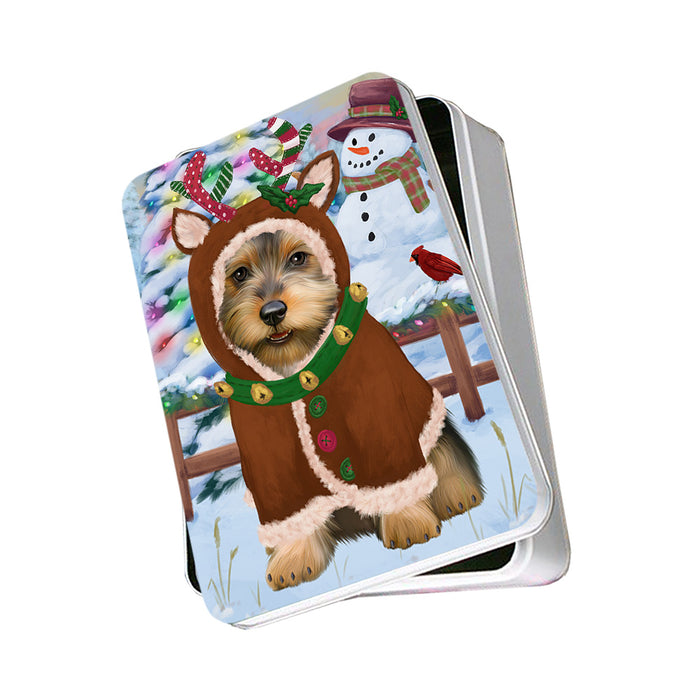 Christmas Gingerbread House Candyfest Australian Terrier Dog Photo Storage Tin PITN56078
