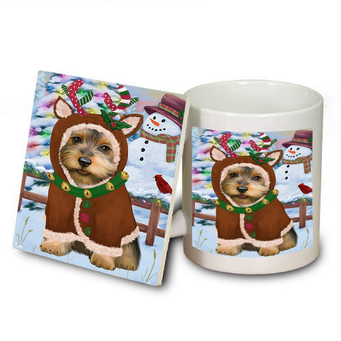 Christmas Gingerbread House Candyfest Australian Terrier Dog Mug and Coaster Set MUC56151