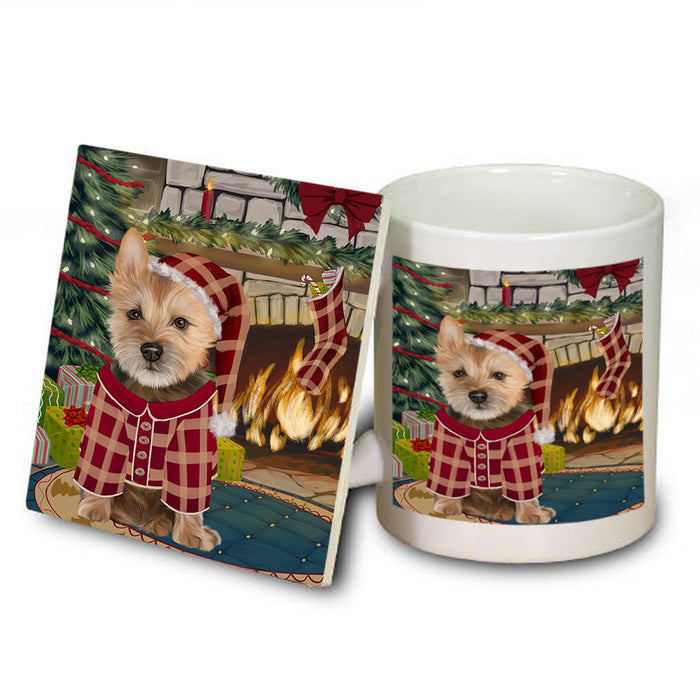 The Stocking was Hung Australian Terrier Dog Mug and Coaster Set MUC55178