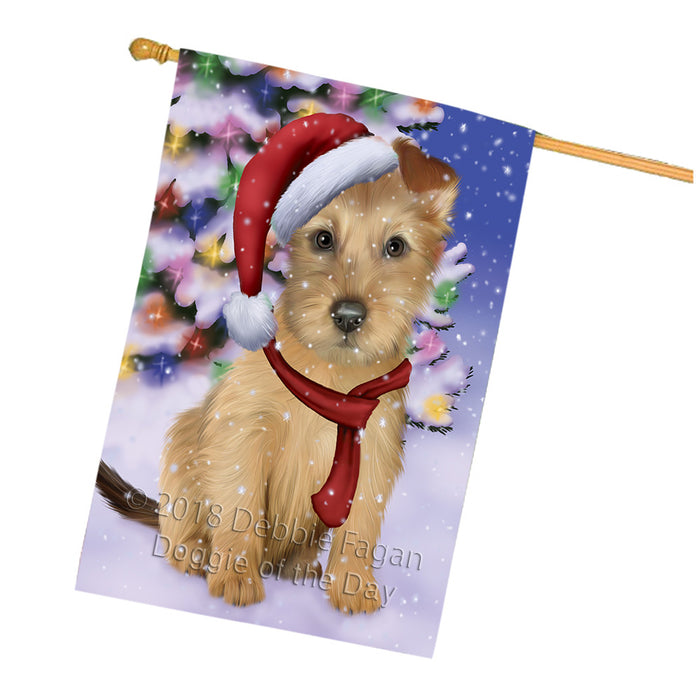 Winterland Wonderland Australian Terrier Dog In Christmas Holiday Scenic Background House Flag FLG53928