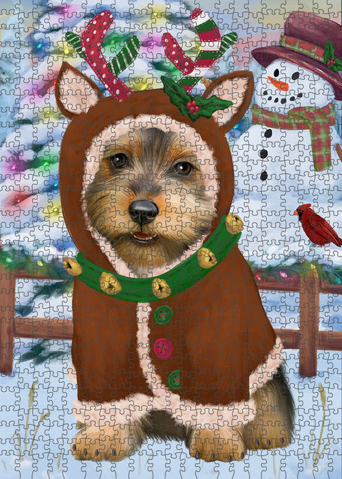 Christmas Gingerbread House Candyfest Australian Terrier Dog Puzzle with Photo Tin PUZL92836