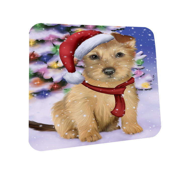 Winterland Wonderland Australian Terrier Dog In Christmas Holiday Scenic Background Coasters Set of 4 CST53688