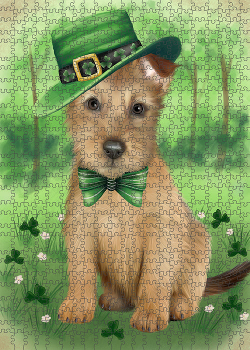 St. Patricks Day Irish Portrait Australian Terrier Dog Portrait Jigsaw Puzzle for Adults Animal Interlocking Puzzle Game Unique Gift for Dog Lover's with Metal Tin Box PZL018