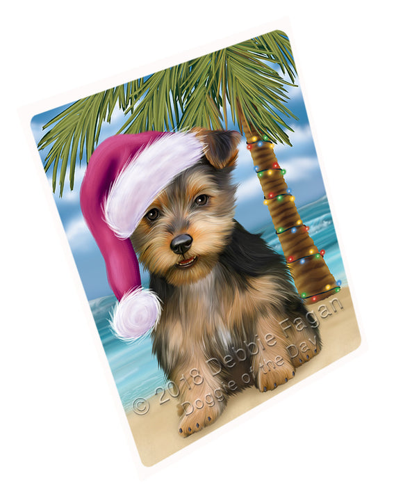 Summertime Happy Holidays Christmas Australian Terrier Dog on Tropical Island Beach Large Refrigerator / Dishwasher Magnet RMAG88080
