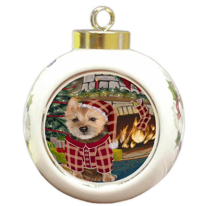 The Stocking was Hung Australian Terrier Dog Round Ball Christmas Ornament RBPOR55542