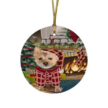 The Stocking was Hung Australian Terrier Dog Round Flat Christmas Ornament RFPOR55542