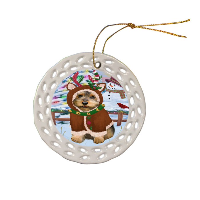 Christmas Gingerbread House Candyfest Australian Terrier Dog Ceramic Doily Ornament DPOR56515