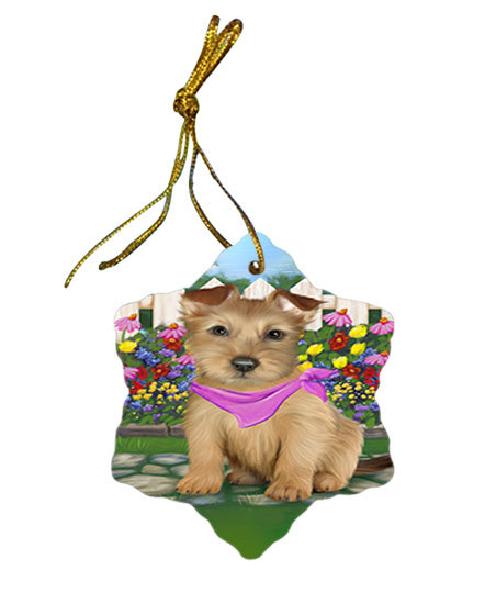 Spring Floral Australian Terrier Dog Star Porcelain Ornament SPOR52223