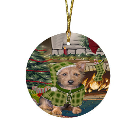 The Stocking was Hung Australian Terrier Dog Round Flat Christmas Ornament RFPOR55543