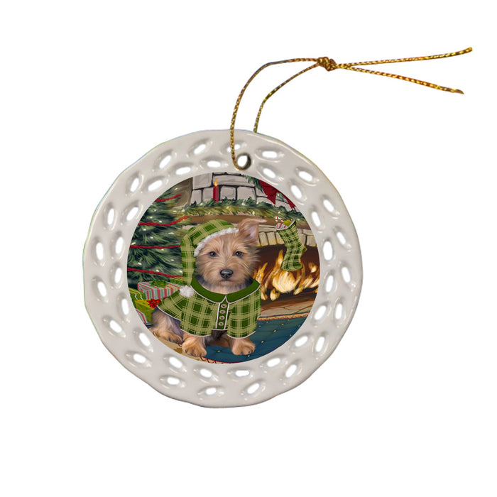The Stocking was Hung Australian Terrier Dog Ceramic Doily Ornament DPOR55543