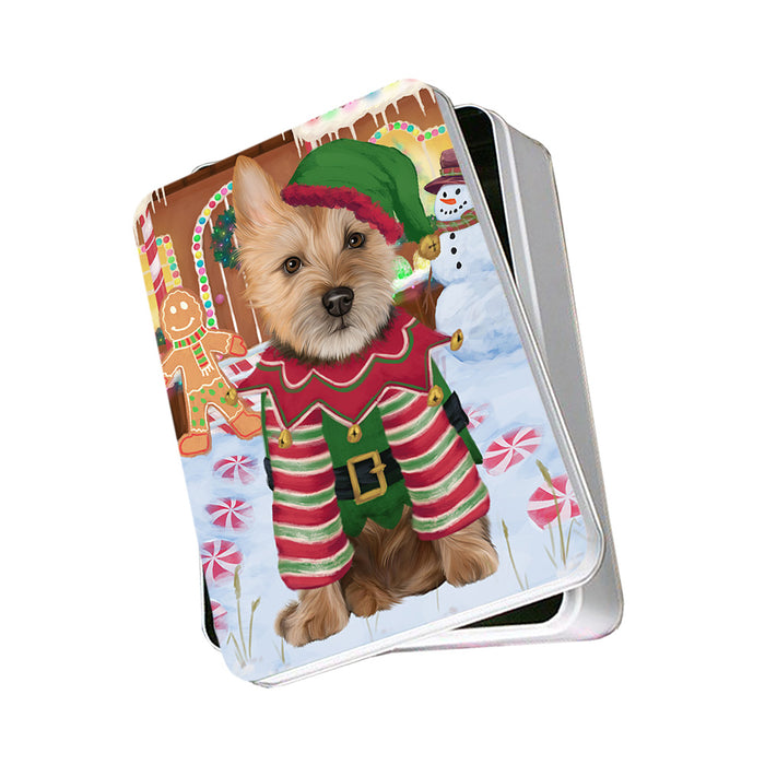 Christmas Gingerbread House Candyfest Australian Terrier Dog Photo Storage Tin PITN56079