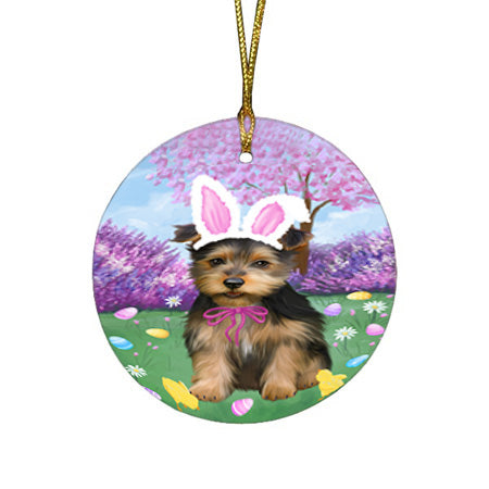 Easter Holiday Australian Terrier Dog Round Flat Christmas Ornament RFPOR57273