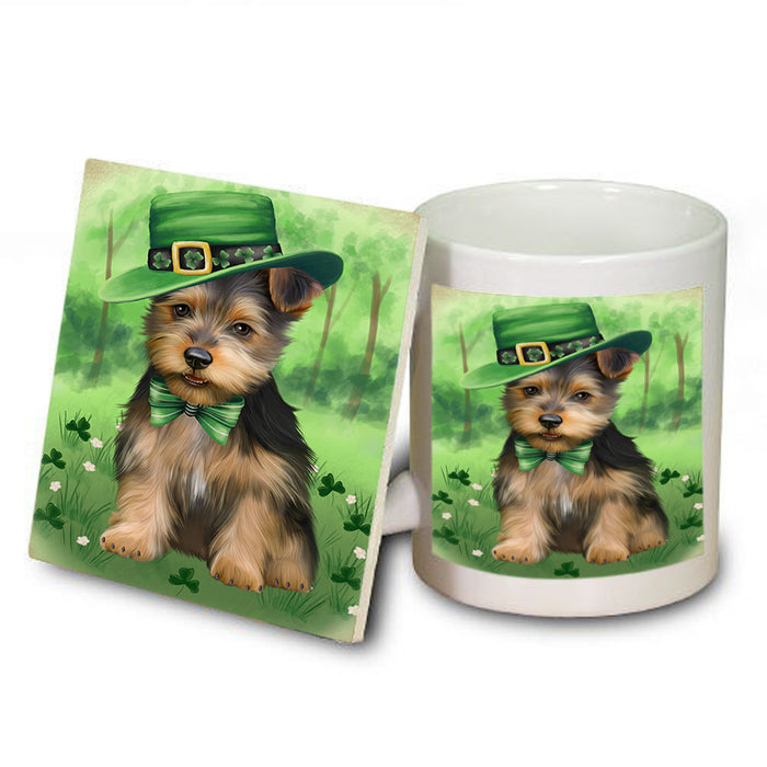 St. Patricks Day Irish Portrait Australian Terrier Dog Mug and Coaster Set MUC56968