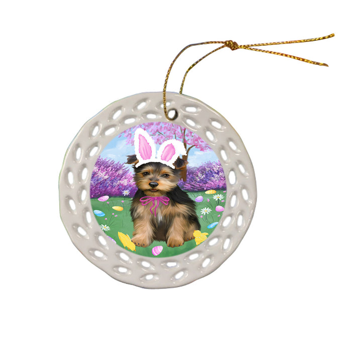 Easter Holiday Australian Terrier Dog Ceramic Doily Ornament DPOR57273