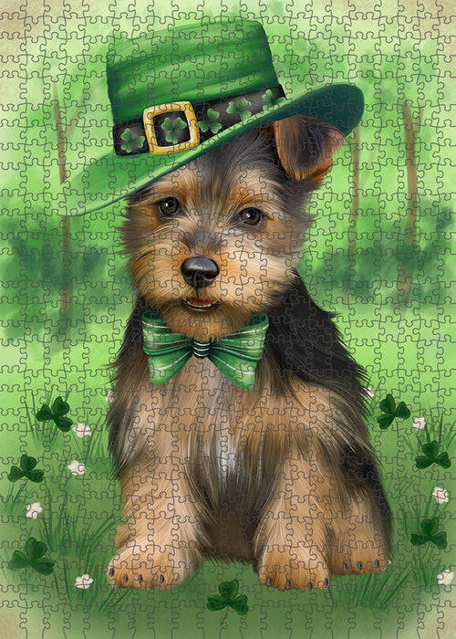 St. Patricks Day Irish Portrait Australian Terrier Dog Portrait Jigsaw Puzzle for Adults Animal Interlocking Puzzle Game Unique Gift for Dog Lover's with Metal Tin Box PZL019