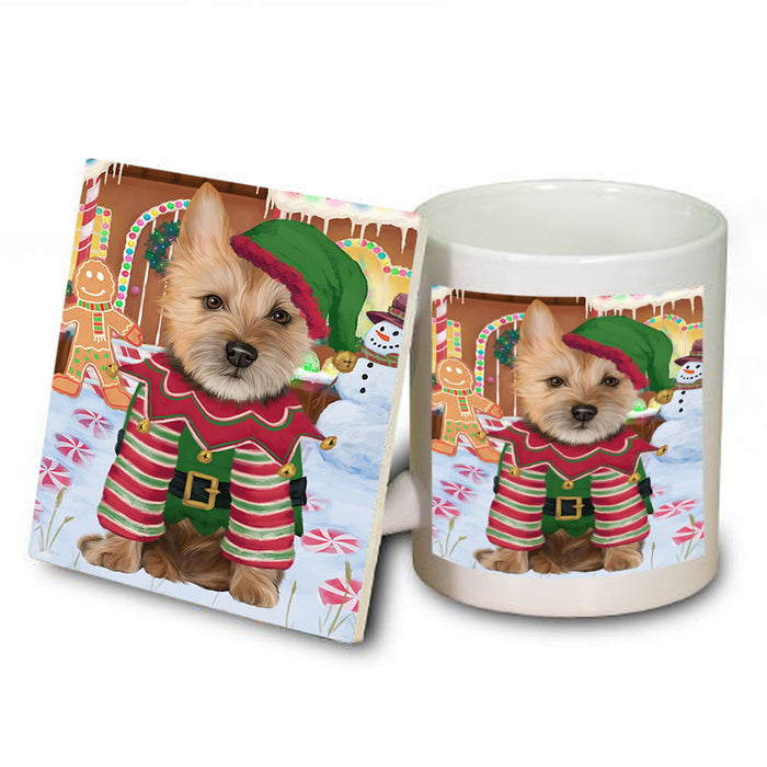 Christmas Gingerbread House Candyfest Australian Terrier Dog Mug and Coaster Set MUC56152