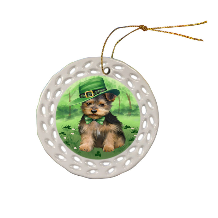 St. Patricks Day Irish Portrait Australian Terrier Dog Ceramic Doily Ornament DPOR57916