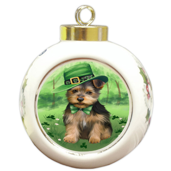 St. Patricks Day Irish Portrait Australian Terrier Dog Round Ball Christmas Ornament RBPOR58103