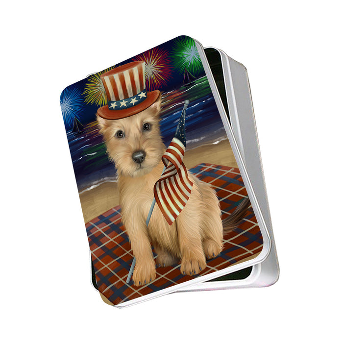 4th of July Independence Day Firework Australian Terrier Dog Photo Storage Tin PITN52400