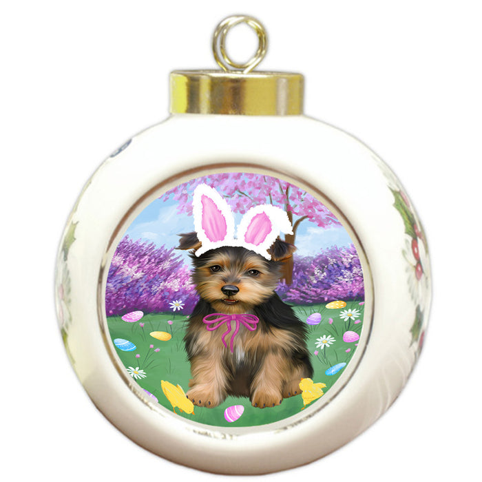Easter Holiday Australian Terrier Dog Round Ball Christmas Ornament RBPOR57273