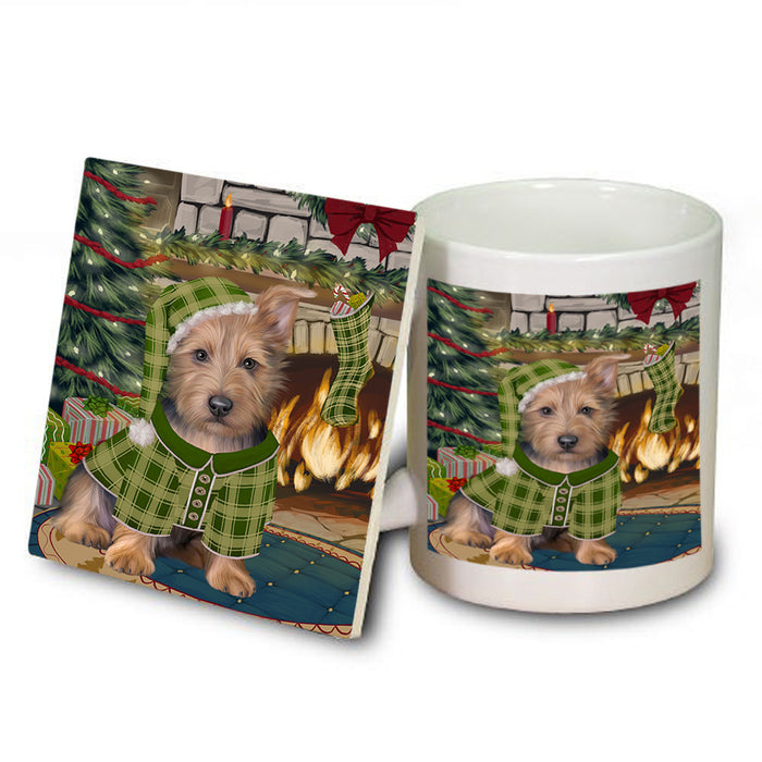 The Stocking was Hung Australian Terrier Dog Mug and Coaster Set MUC55179