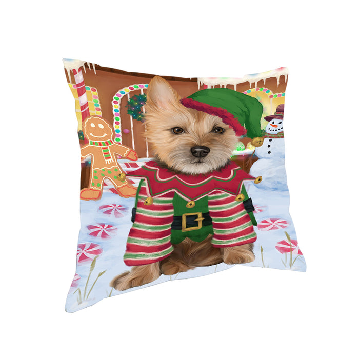 Christmas Gingerbread House Candyfest Australian Terrier Dog Pillow PIL78932