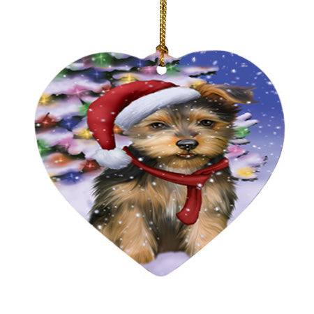 Winterland Wonderland Australian Terrier Dog In Christmas Holiday Scenic Background Heart Christmas Ornament HPOR53731