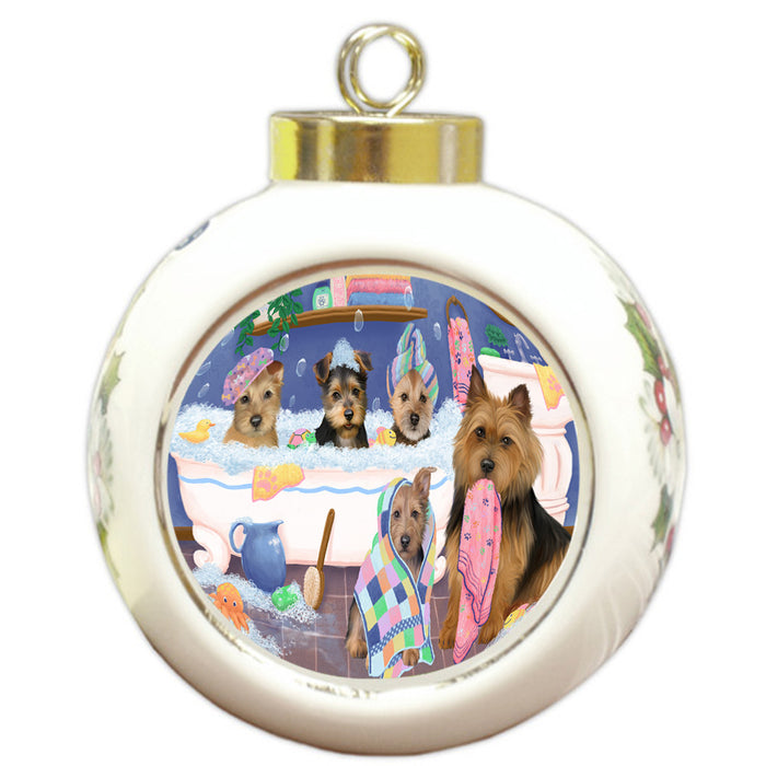 Rub A Dub Dogs In A Tub Australian Terriers Dog Round Ball Christmas Ornament RBPOR57114