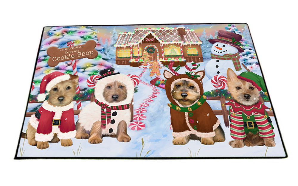 Holiday Gingerbread Cookie Shop Australian Terriers Dog Floormat FLMS53124