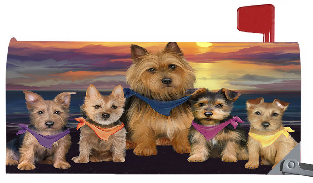 Family Sunset Portrait Australian Terrier Dogs Magnetic Mailbox Cover MBC48443